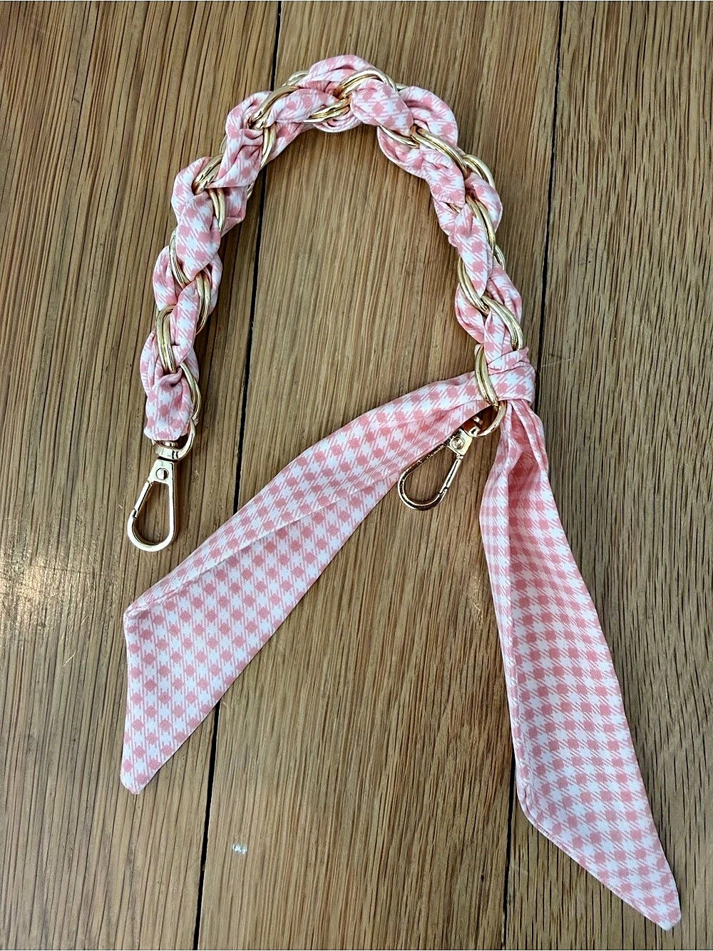 Pink & White Gingham phone handle / purse charm